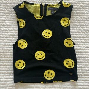 Kendall & Kylie Black & Yellow Smiley Face Crop Top with Zip-Up Back